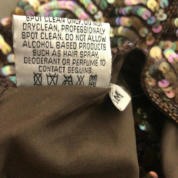 Sequined Silk Tank Top Brown Iridescent Beaded M - Picture 8 of 11